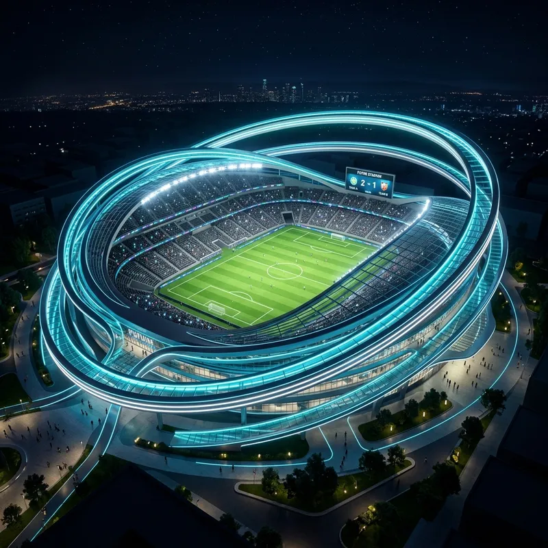 Aerial render of Neo-Futura Arena